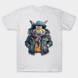 Rabbit wearing a jacket cap and a scarf T-Shirt